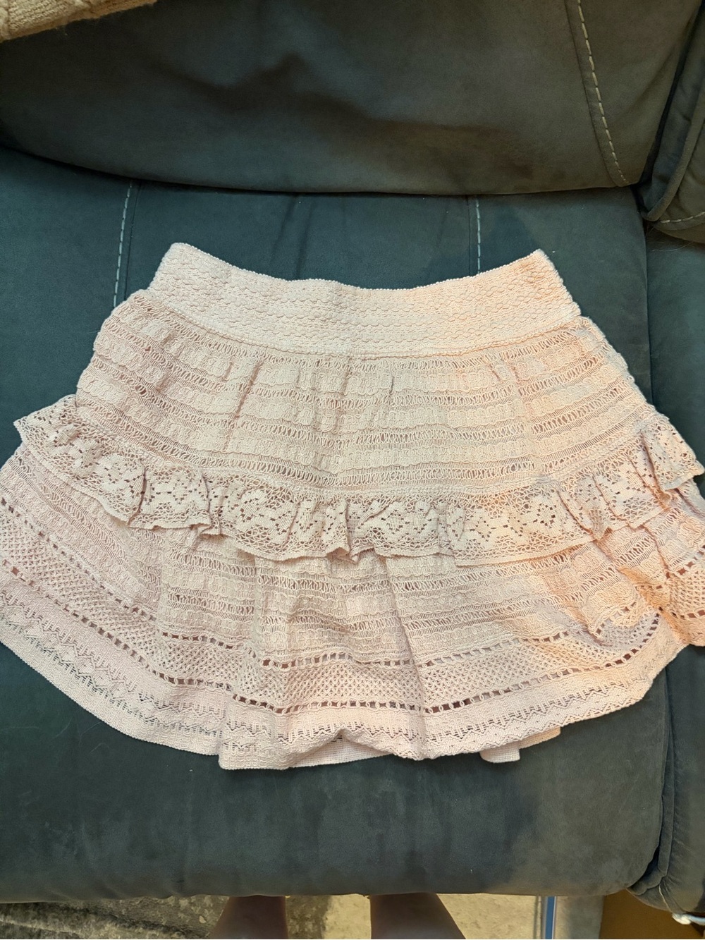 aerie Pink Crochet Tiered Skater Skirt
